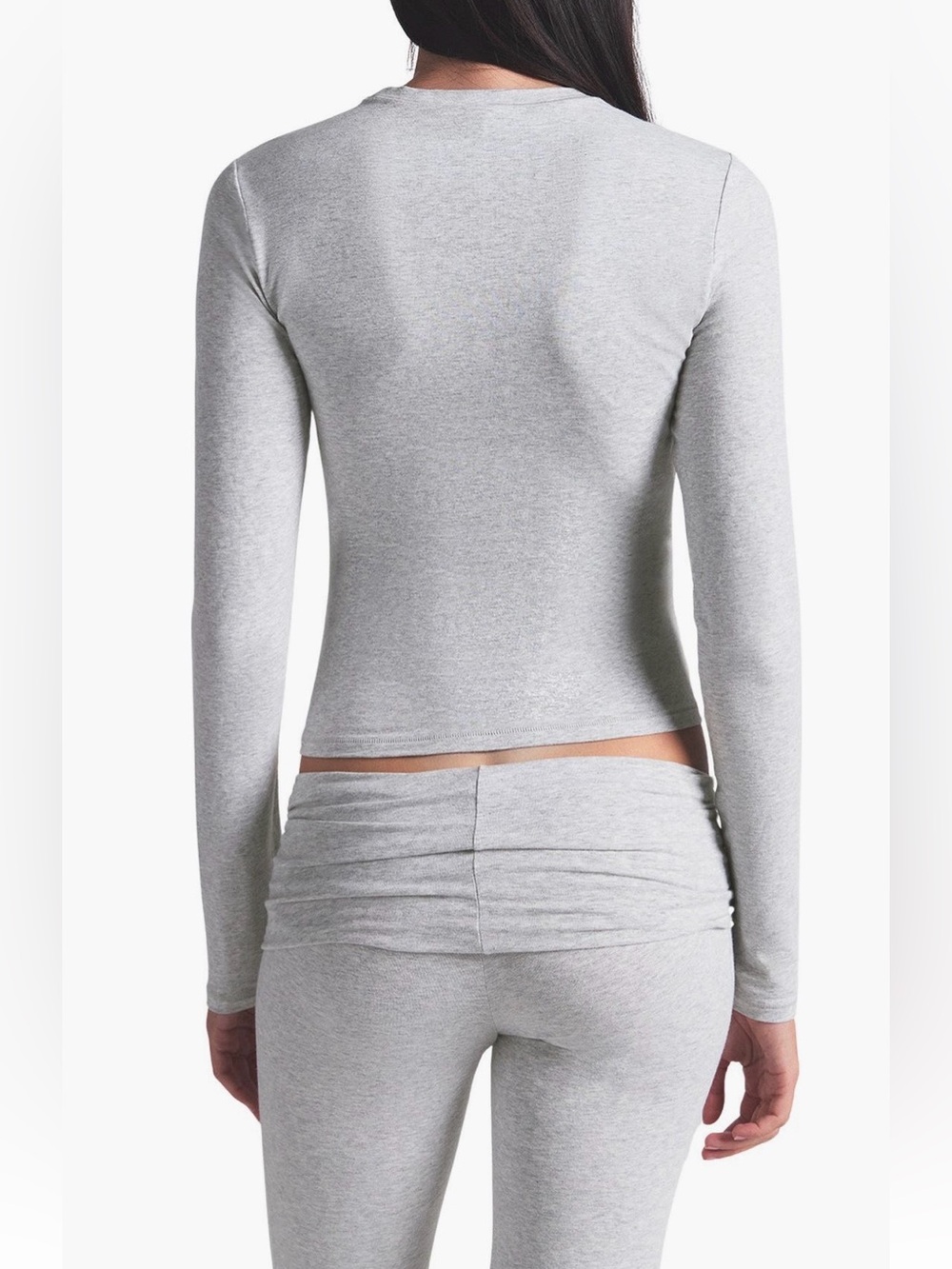 SKIMS Long Sleeve Crewneck Top in Heather Gray XXS - Picture 2 of 6